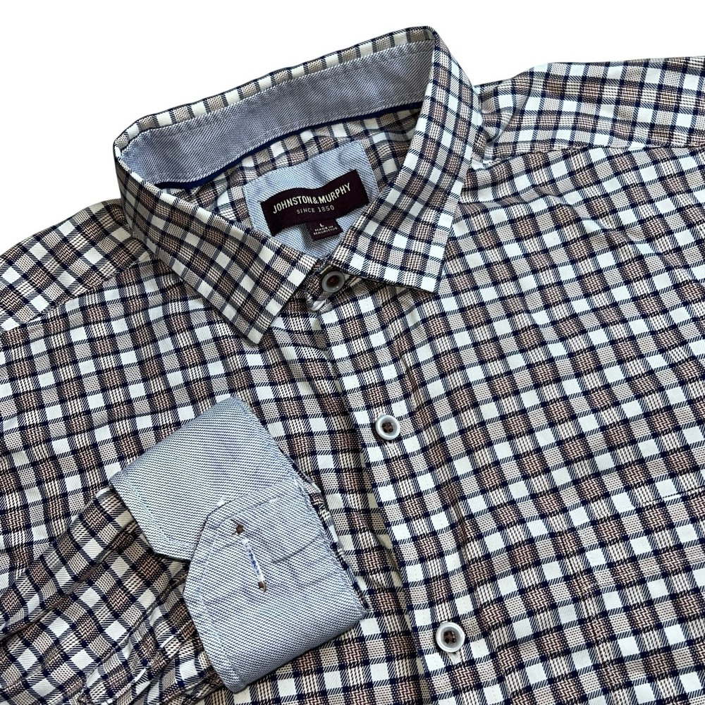 Johnston & Murphy Mens L Multicolor Plaid Long Sleeve Flip Cuff Button Up Shirt
